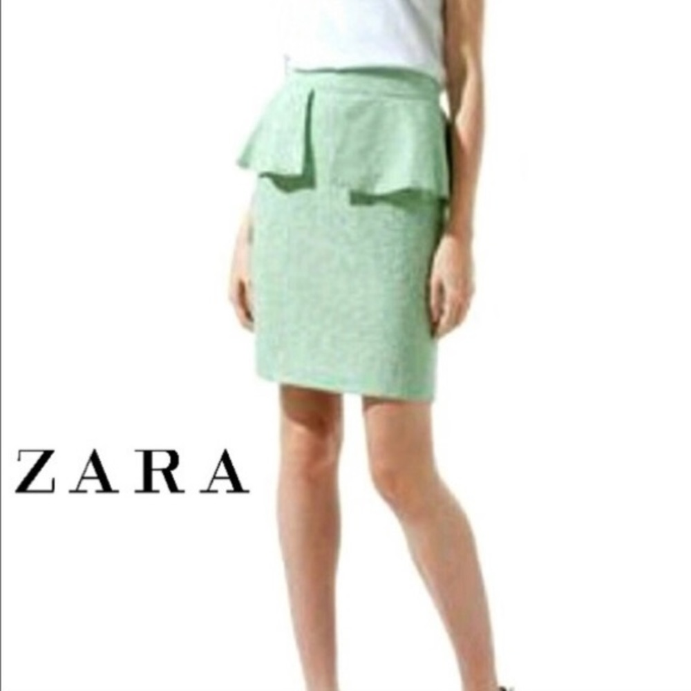 Zara Mint Green Tweed Peplum Skirt - Picture 3 of 7